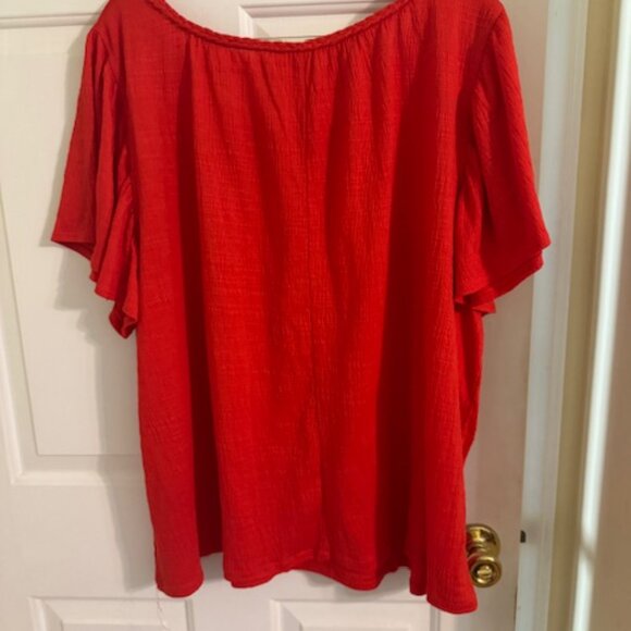 Max Studio London Peasant Top with Braided Stitching Around Neck Papaya - Picture 6 of 6